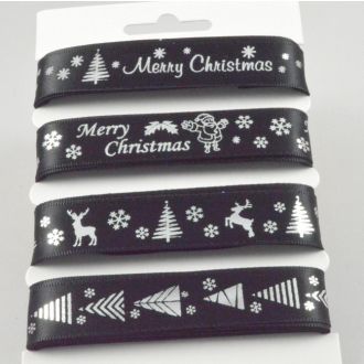 Black & Silver Merry Christmas Ribbon Selection Pack - 4 x 2m