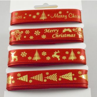 Red & Gold Merry Christmas Ribbon Selection Pack - 4 x 2m