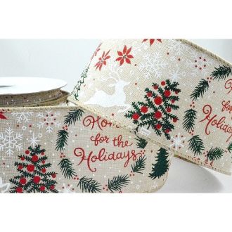 Christmas Message Wired Jute Ribbbon - 63mm x 1m