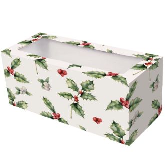 12" x 5" x 5" - Vintage Holly Christmas Design Window Log Box