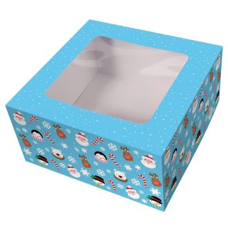 Xmas Friends Printed Window Cake Box - 10"x10"x5"