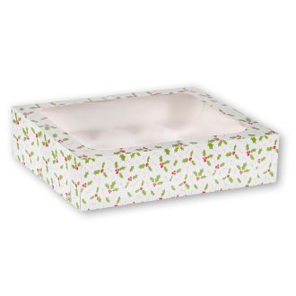Holly Design 12 Cupcake Box with Insert