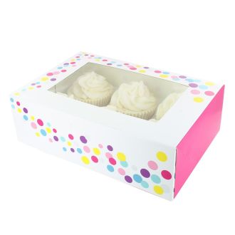 Pink Confetti Window Cupcake Box 6/12