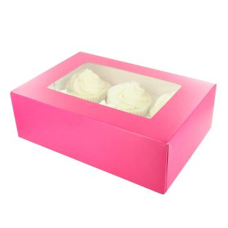 Brights Pink Window Cupcake Box 6/12
