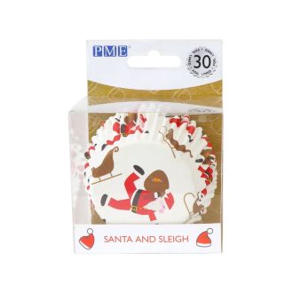 White Christmas Santa & Sleigh Cupcake Cases - 30pk