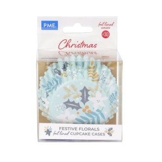Blue Christmas Festive Floral Cupcake Cases - 30pk