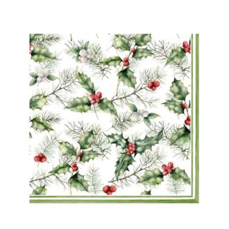 Holly & Mistletoe Christmas Napkins - 20pk