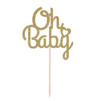 Gold Oh Baby Glitter Card Cake Topper