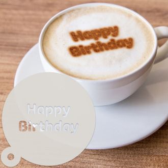 Bubble Font Happy Birthday Dessert & Coffee Stencil