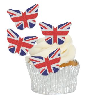 Edible Wafer Union Jack Butterfly Cupcake Toppers - 24pc