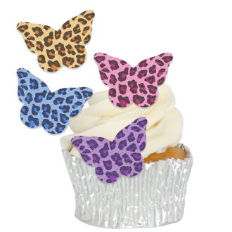 Edible Wafer Leopard Print Butterfly Cupcake Toppers - 24pc