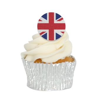 Edible Wafer Union Jack Disc Cupcake Toppers - 24pc