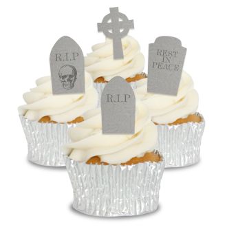 Edible Wafer Gravestone Cupcake Toppers - 24pc