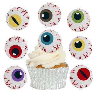 Edible Wafer Halloween Eyes Cupcake Toppers - 24pc