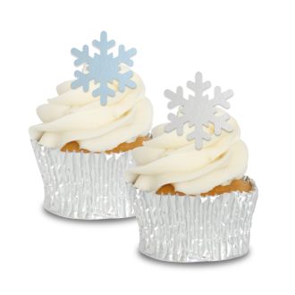 Edible Wafer Christmas Snowflake Cupcake Toppers - 24pc