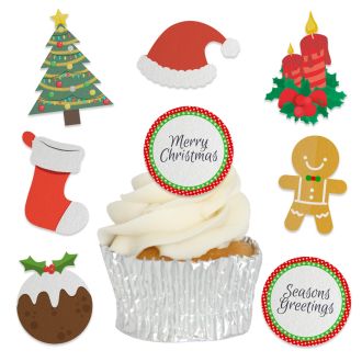 Edible Wafer Christmas Assortment Cupcake Toppers - 24pc