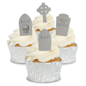 Edible Wafer Gravestone Cupcake Toppers - 24pc