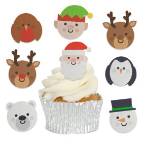 Edible Wafer Christmas Faces Cupcake Toppers - 24pc