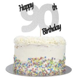 Buy Silver Glitter Happy 90th Birthday Cake Topper Online