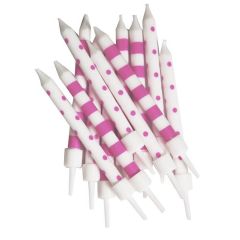 Pink and White Polka Dot Stripe Candles - 12pk