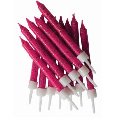 Fuchsia Glitter Candles With Holders - 12pk