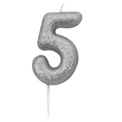 '5' Silver Glitter Candle with Pick