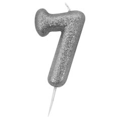 '7' Silver Glitter Candle with Pick
