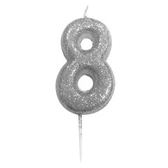'8' Silver Glitter Candle with Pick