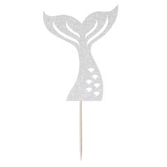 Silver Glitter Mermaid Tail Cupcake Toppers - 6pk