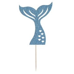 Blue Glitter Mermaid Tail Cupcake Toppers - 6pk