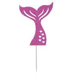 Hot Pink Glitter Mermaid Tail Cupcake Toppers - 6pk