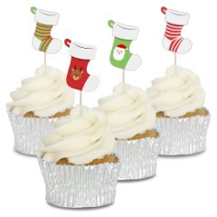 Christmas Stockings Cupcake Toppers - 12pk