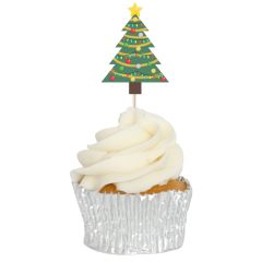 Decorated Xmas Tree Cupcake Toppers - 12pk