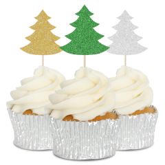 Glitter Xmas Tree Cupcake Toppers - 12pk