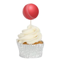 Cricket Ball Cupcake Toppers - 12Pk