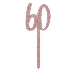 Rose Gold Glitter Acrylic "60" Topper