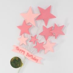 Pink Happy Birthday Banner & Stars Cake Topper Spray