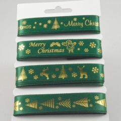 Green & Gold Merry Christmas Ribbon Selection Pack - 4 x 2m