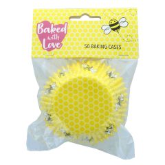 Bees & Honeycomb Baked with Love Cupcake Cases 50mm - 50pk