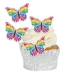 Edible Wafer Rainbow Butterfly Cupcake Toppers - 24pc