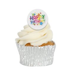 Edible Wafer Happy Birthday Cupcake Toppers - 24pc